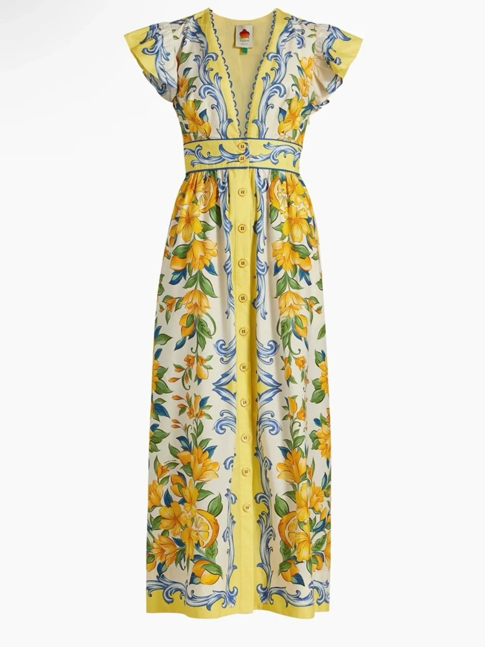 FARM Rio Sicily Scarf Print Maxi Dress Yellow Floral XXS NWT - Picture 3 of 11